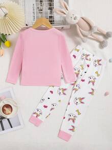 SHEIN Young Girl Cartoon Graphic Snug Fit PJ Set - Multicolor - View 2