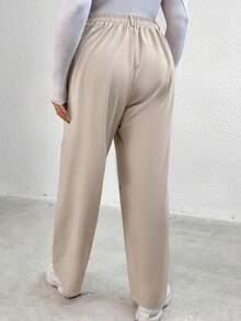 Flirla 大碼高腰側翻蓋口袋工裝褲 - 杏色 - 查看 2