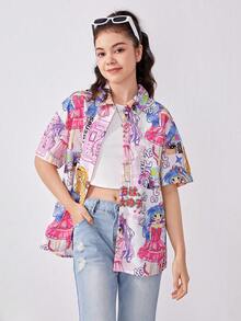 SHEIN 青少年女孩卡通人物圖案襯衫 - 彩色 - 查看 3