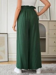 SHEIN Maternity Paperbag Waist Wide Leg Pants - Green - View 2