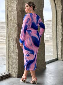SHEIN Privé Plus Tie Dye Ruched Side Bodycon Dress - Multicolor - View 2