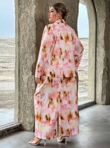 SHEIN Privé Plus Tie Dye Button Up Blazer & Wide Leg Pants - Multicolor - View 2