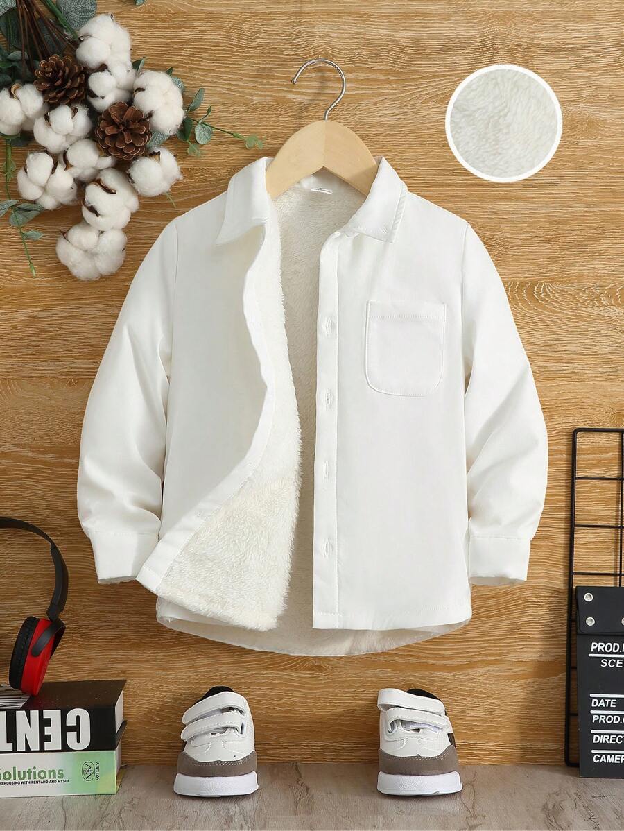 SHEIN Young Boy Patched Pocket Shirt - White - View 1