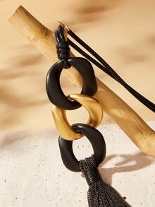 SHEIN VCAY Collar largo con fleco - Dorado - Ver 7