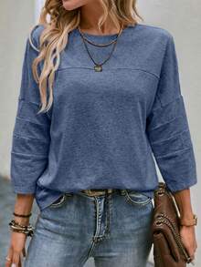 SHEIN LUNE Chất rắn Áo thun Thả vai - Màu xanh lam - Xem 6