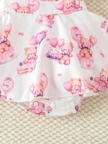 Girls Baby Butterfly Print Ruffle Trim Combo Bodysuit Dress & Headband - Multicolor - View 5