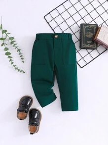 男嬰素色斜口袋長褲 - 墨綠色 - 查看 1