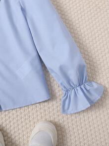SHEIN 女大童彼得潘領喇叭袖襯衫 - 淺藍色 - 查看 3