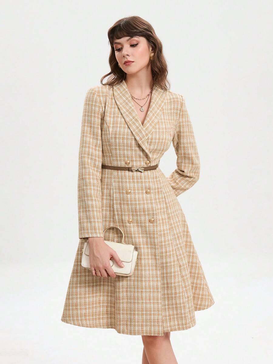 GENKIRA Plaid Print Double Breasted Overcoat Without Belt - Multicolor - View 1