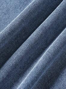 Tween Boy Flap Detail Half Button Hooded Denim Top - Medium Wash - View 6