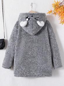 SHEIN Tween Girl 3D Ear Design Hooded Open Front Coat Without Sweater - Grey - View 2