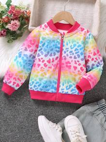SHEIN Young Girl Leopard Ombre Print Zip Up Bomber Jacket - Multicolor - View 1
