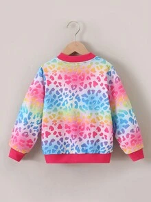 SHEIN Young Girl Leopard Ombre Print Zip Up Bomber Jacket - Multicolor - View 2