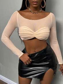 Slaydiva Top crop fruncido delantero - Albaricoque - Ver 3