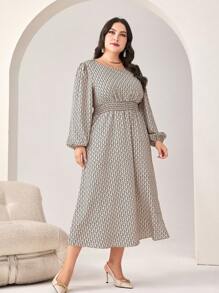 Mulvari Plus Allover Print Lantern Sleeve Dress - Multicolor - View 5