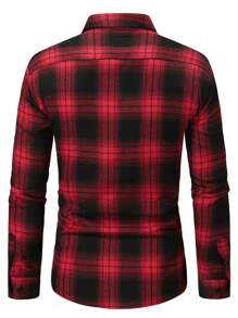 Manfinity Homme Men Plaid Print Button Up Urban Colorful Long Sleeve Shirt, For Husband - Red - View 2