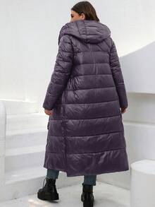HaiLuoZi Plus Zip Up Hooded Padded Coat - Purple - View 2