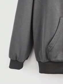 ROMWE Fairycore Graphic Zip Up Drawstring Hoodie - Grey - View 3