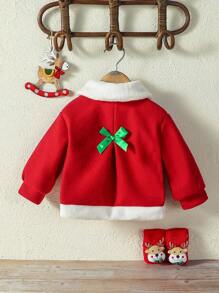 Baby Girl Heart & Gingerbread Man Embroidery Bow Front Thermal Lined Coat