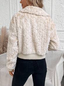 SHEIN LUNE Abrigo con cremallera de hombros caídos de peluche