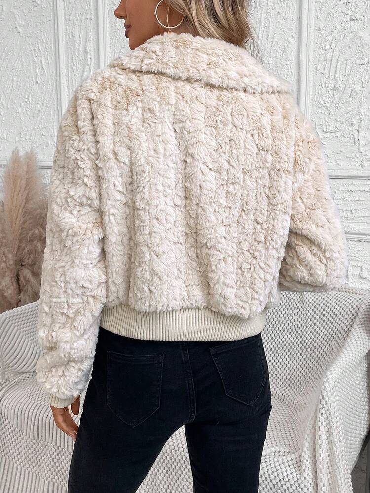 Zip Up Drop Shoulder Fuzzy Coat