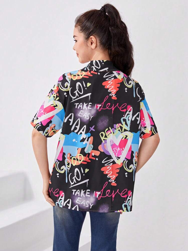 Teen Girl Graffiti Print Drop Shoulder Shirt
