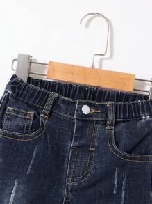 SHEIN Young Boy Ripped Frayed Cat Scratch Jeans - Medium Wash - View 5