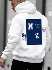 RueChic Men Slogan Graphic Drawstring Hoodie - White - View 1