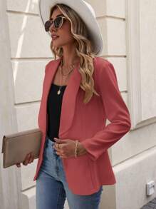 SHEIN LUNE Shawl Collar Open Front Blazer - Rusty Rose - View 5
