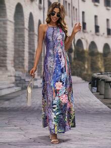 SHEIN Unity Floral & Leopard Print Halter Dress - Multicolor - View 5