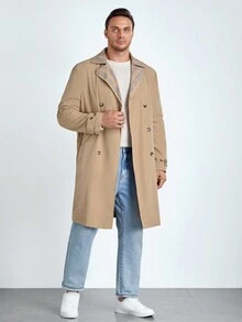 GENTILAND Plus Size Men Loose Plaid Double-Breasted Trench Coat - Multicolor - View 3