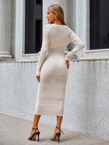 SHEIN Clasi Solid Bodycon Sweater Dress - Khaki - View 2