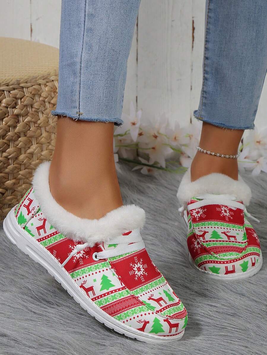 Women's Slip-On Thermal Lined Anti-Slip Sole Flat Shoes - Red - View 1