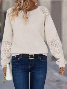 SHEIN LUNE Top de suéter de punto de moda versátil casual con detalles recortados para vacaciones de mujer