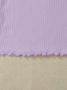 SHEIN Essnce Plus Lettuce Trim Ribbed Knit Tee - Mauve Purple - View 4