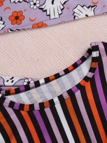 SHEIN 女大童2入組條紋圖案&印花洋裝 - 彩色 - 查看 4