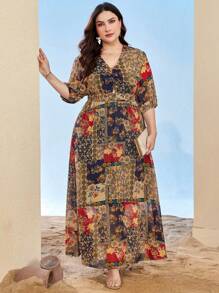 Mulvari Plus Patchwork In Dress Maxi Trang Phục Phụ Nữ Cho Mùa Hè - Nhiều màu - Xem 1