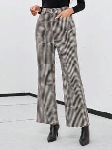 SHEIN Privé Houndstooth Print Slant Pocket Suit Pants - Beige - View 5
