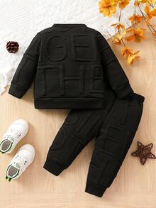 Boys Baby Letter Graphic Sweatshirt & Sweatpants - Black - View 2