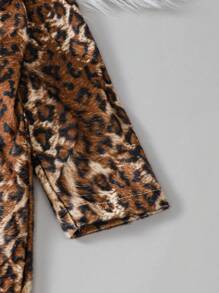 SHEIN Young Girl Leopard Print Hooded Coat & Rib-Knit Tee & -Effect Print Pants - Black - View 4