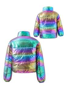 SHEIN 年轻女孩全息拉链衬垫外套 - 彩色 - 查看 5