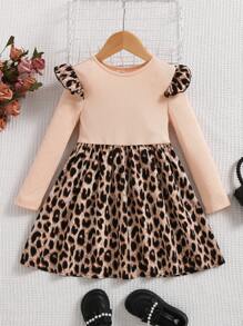 Váy viền bèo in họa tiết da báo cho cô gái trẻ - Màu Khaki - Xem 1