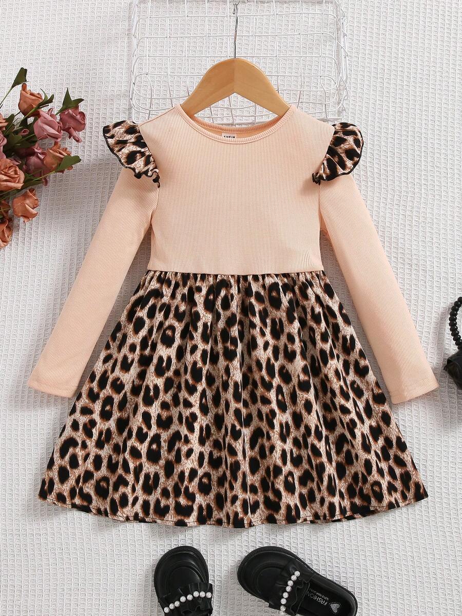 Váy viền bèo in họa tiết da báo cho cô gái trẻ - Màu Khaki - Xem 1