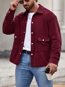 Manfinity Homme Men Flap Pocket Corduroy Shacket - Burgundy - View 1