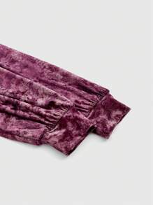 ROMWE PUNK 前繫帶短款絲絨上衣&不對稱下擺半身裙 - 紅色 - 查看 3