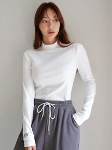 DAZY Solid Mock Neck Tee,Fall Clothes Long Sleeve Women Tops,Thermal Lined - White - View 7