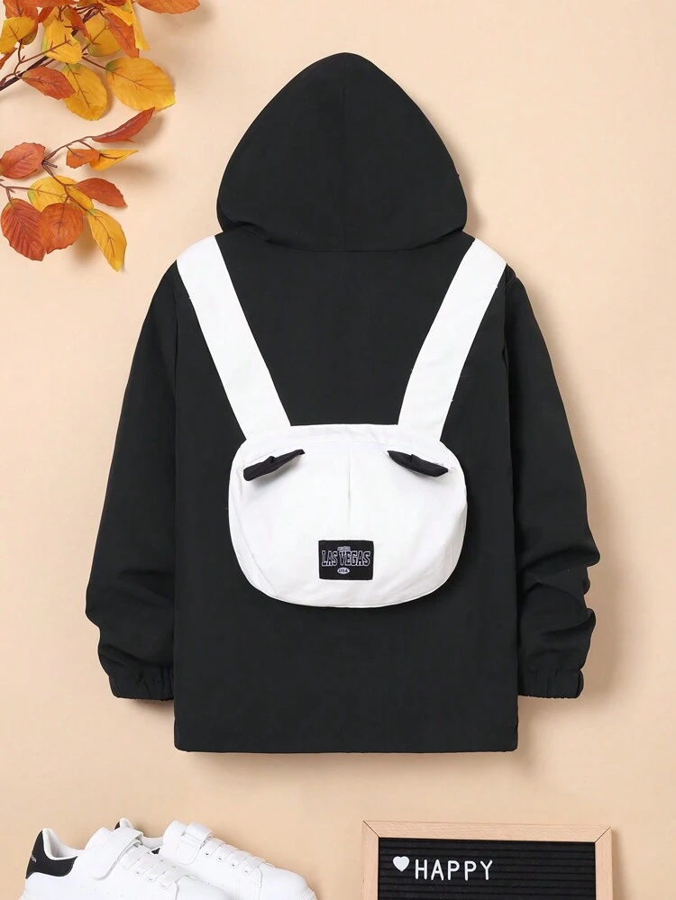 Tween Boy Colorblock Letter Patched Detail Hooded Coat