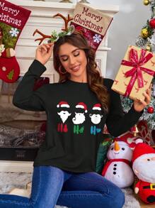 SHEIN EZwear Christmas Print Tee - Black - View 6