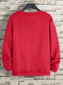 男士素色加絨內裏運動衫 - 紅色 - 查看 2