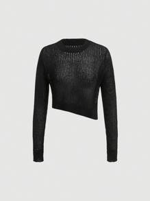 SHEIN MOD 純色短款毛衣（無吊帶上衣） - 黑色 - 查看 1